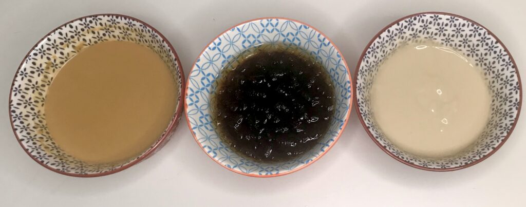 3 dipping sauces, each in individual bowls.